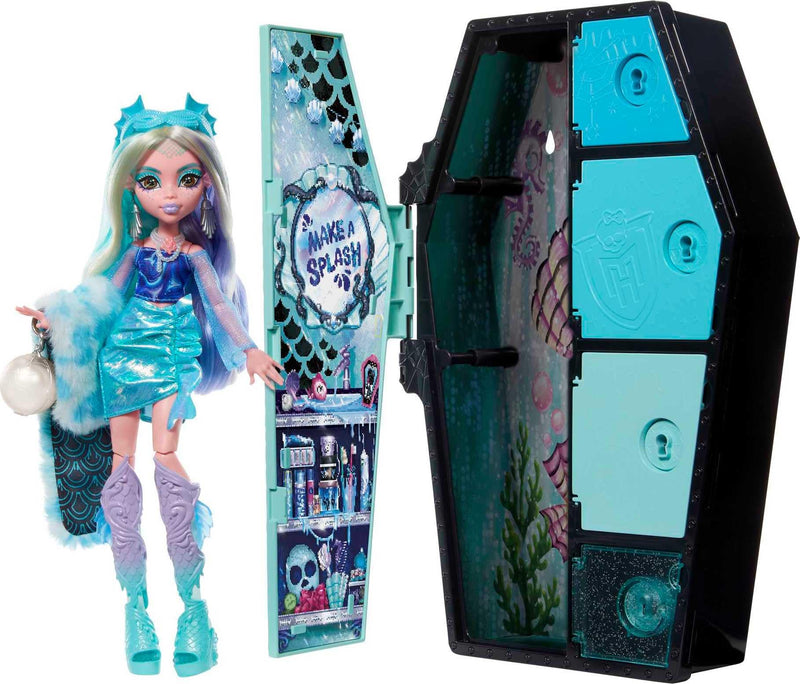 Monster High Skulltimate Secrets Fearidescent Series Doll & Accessories, Lagoona Blue, Dress-Up Locker, Color Reveal Keys & 19+ Surprises