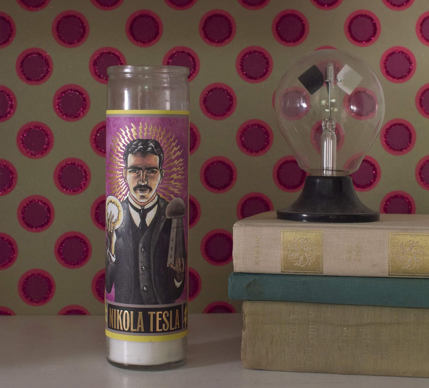 Nikola Tesla Secular Saint Candle - 8.5 Inch Glass Prayer Votive - [Dutch Import]