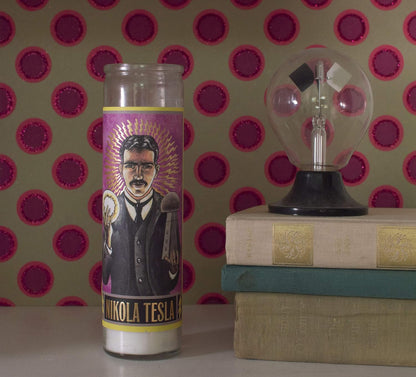 Nikola Tesla Secular Saint Candle - 8.5 Inch Glass Prayer Votive - [Dutch Import]
