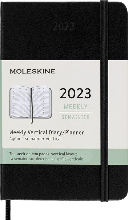 Moleskine Weekly Planner 2023, 12-Month Weekly Diary with Vertical Layout, Weekly Vertical Planner, Hard Cover, Pocket Size 9 x 14 cm, Colour Black Pocket Black