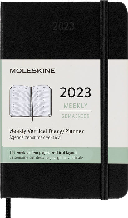 Moleskine Weekly Planner 2023, 12-Month Weekly Diary with Vertical Layout, Weekly Vertical Planner, Hard Cover, Pocket Size 9 x 14 cm, Colour Black Pocket Black