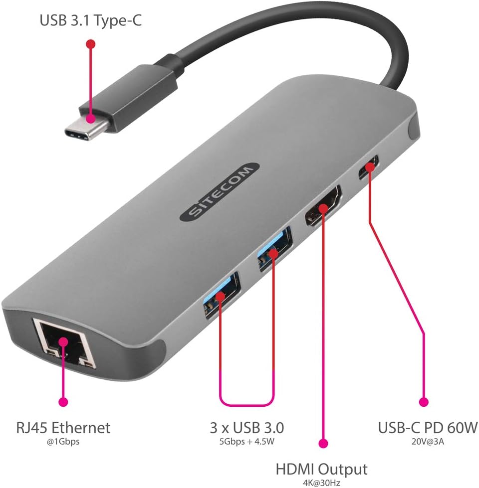 Sitecom USB-C to HDMI + Gigabit LAN Adapter - with USB-C Power Delivery