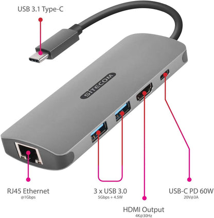 Sitecom USB-C to HDMI + Gigabit LAN Adapter - with USB-C Power Delivery