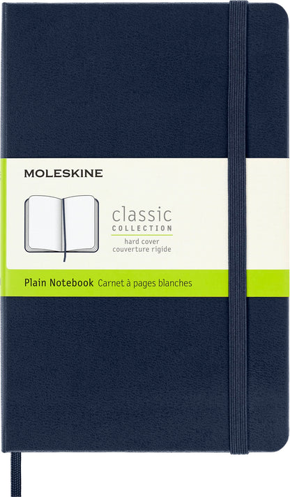 Moleskine Classic Plain Paper Notebook, Hard Cover and Elastic Closure Journal, Color Sapphire Blue, Size Medium 11.5 x 18 cm, 208 Pages Sapphire Blue Medium Plain
