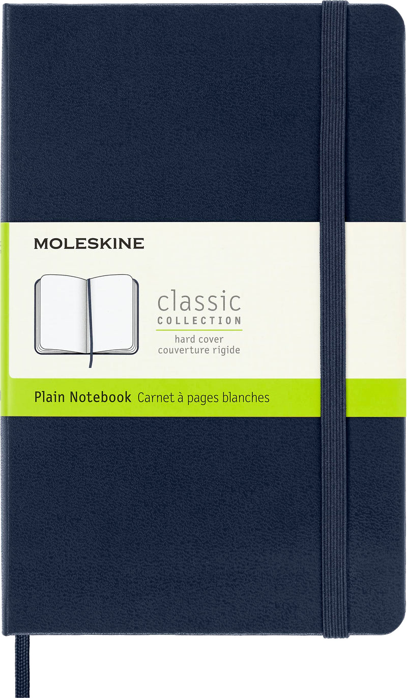 Moleskine Classic Plain Paper Notebook, Hard Cover and Elastic Closure Journal, Color Sapphire Blue, Size Medium 11.5 x 18 cm, 208 Pages Sapphire Blue Medium Plain
