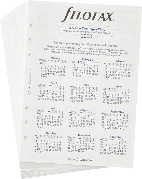 Filofax A5 Week on Two Pages English 2023 Diary, White