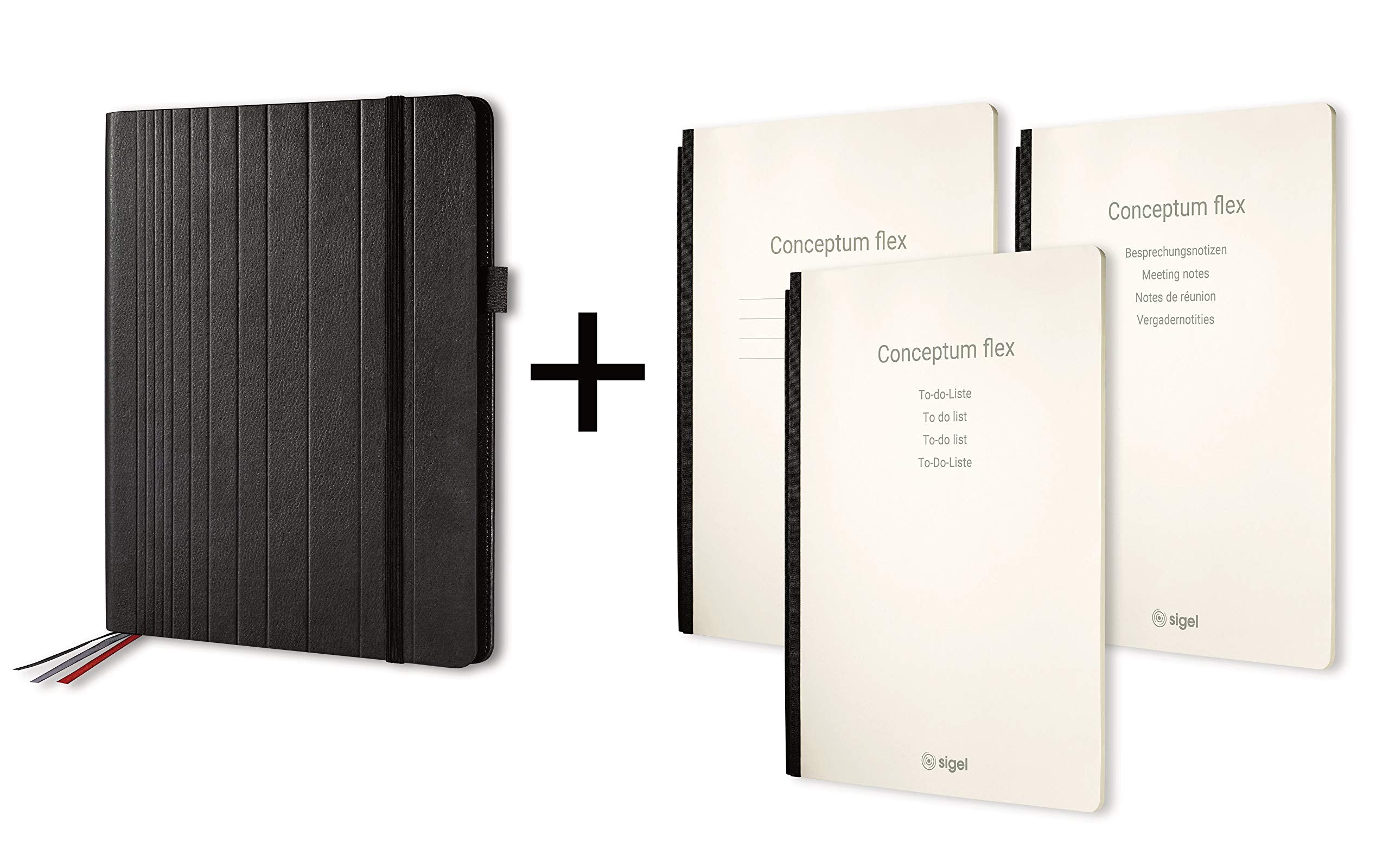 SIGEL CF132 Business Organiser with 3 booklets, 24.5x31x3 cm, faux leather, black - Conceptum flex approx. A4 lined organizer