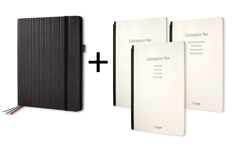SIGEL CF132 Business Organiser with 3 booklets, 24.5x31x3 cm, faux leather, black - Conceptum flex approx. A4 lined organizer