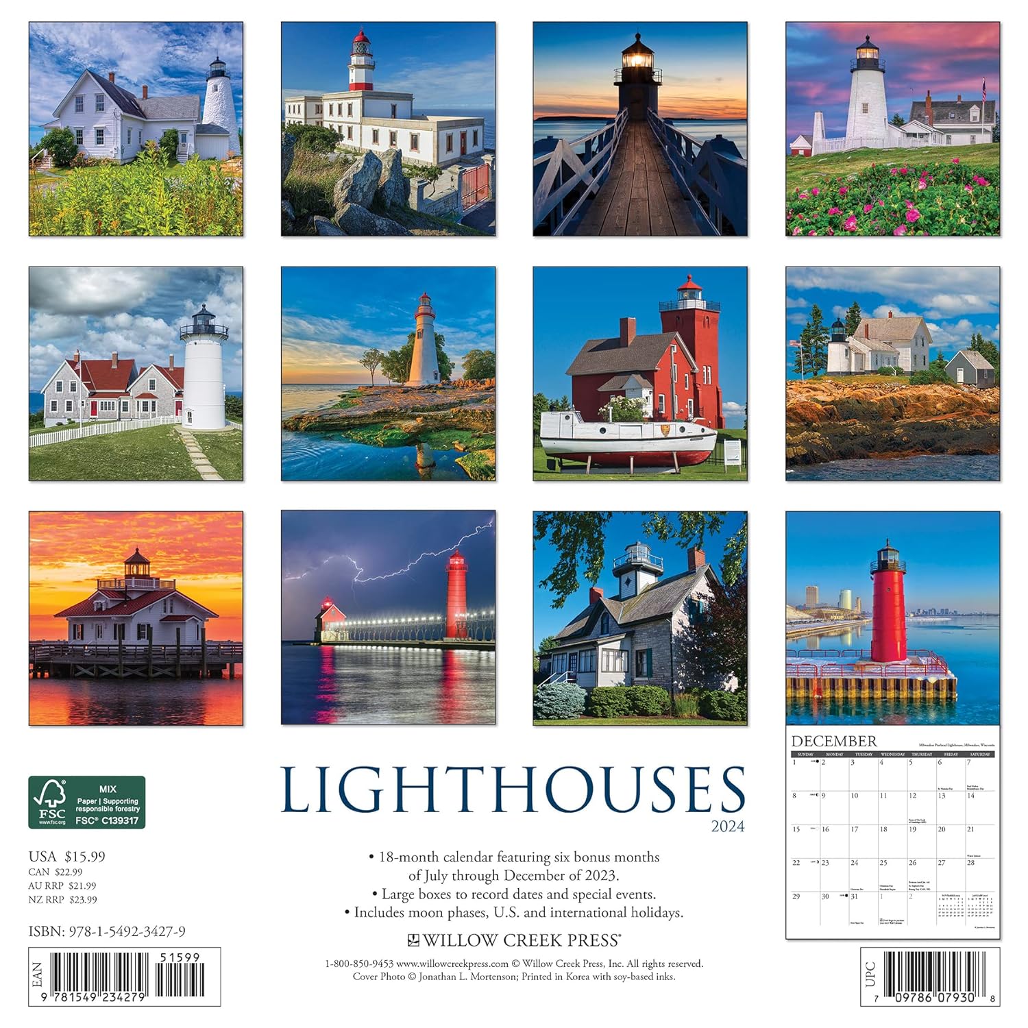Lighthouses 2024 12 X 12 Wall Calendar