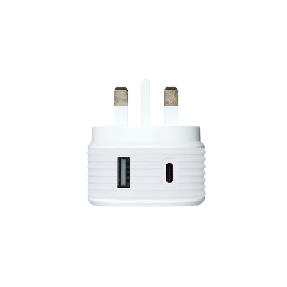 Super Uk Mains Adapter With 1X Usb-A 1X Usb-C