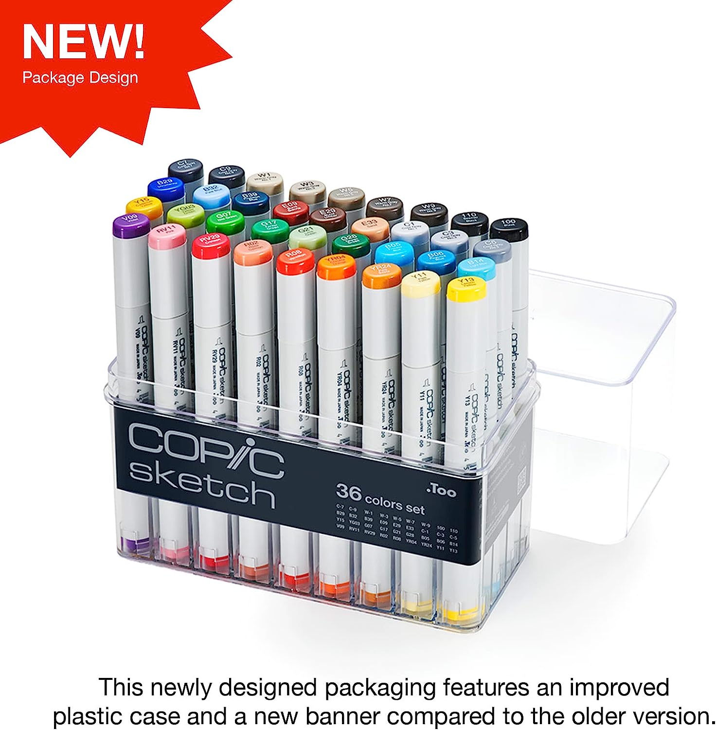 Copic Sketch, Alcohol-Based Markers, 36pc Set, Basic (New ver.) Basic: Bright, Basic Colors and a Variety of Grays: C1, C3, C5, C7, C9, W1, W3, W5, W7, W9, 100, 110, B05, B06, B14, B29, B32, B39, E09,
