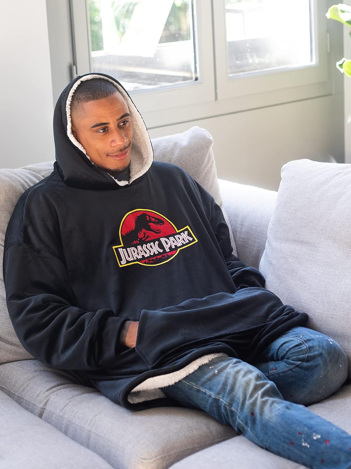 cotton division Jurassic Park UXJUPAMSP001 Sweatshirt à Capuche, Noir, Taille Unique Mixte