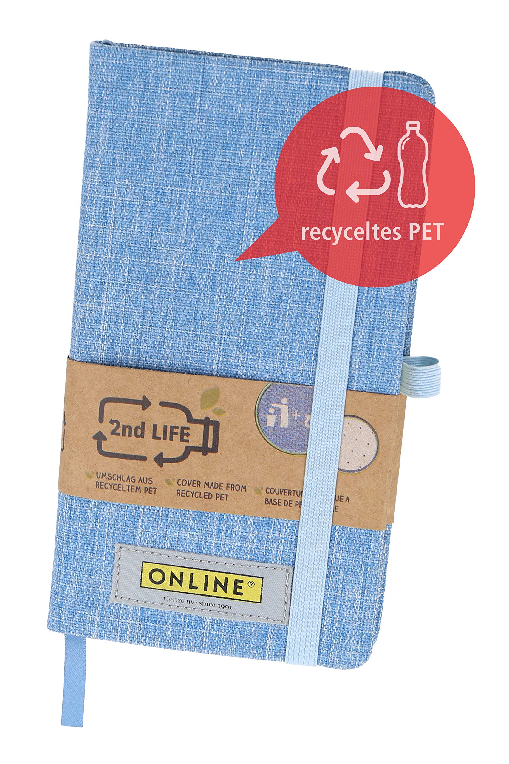 ONLINE 04072/6 Notebook DIN A6 2nd Life, Envelope Made from Recycled PET for a Clean Environment, FSC Paper 80 g/m² Dots, 96 Sheets Notebook A6