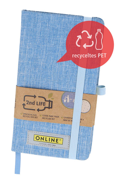 ONLINE 04072/6 Notebook DIN A6 2nd Life, Envelope Made from Recycled PET for a Clean Environment, FSC Paper 80 g/m² Dots, 96 Sheets Notebook A6