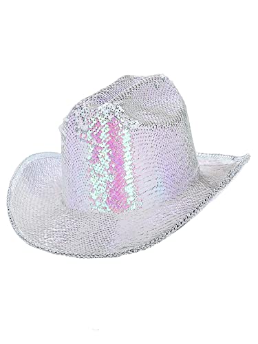 Smiffys Fever Deluxe Sequin Cowboy Hat, Iridescent White