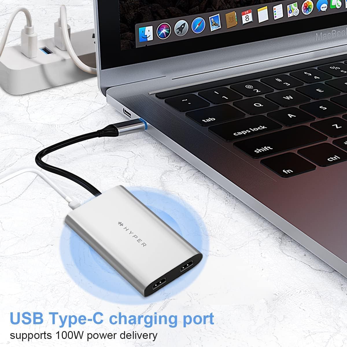 HyperDrive 4K Dual HDMI Adapter for M1 MacBook, 3in1 USB C Hub: HDMI 4K 60Hz, HDMI 4K 30Hz, USB-C PD 100W for MacBook Pro/Air(M1 & Intel-Powered), Windows PC, Chromebook