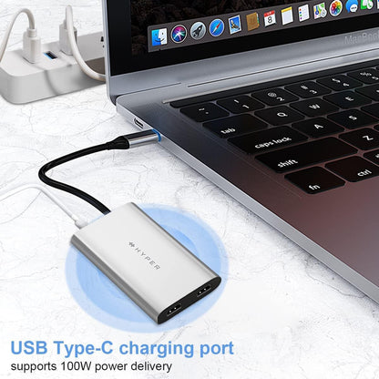 HyperDrive 4K Dual HDMI Adapter for M1 MacBook, 3in1 USB C Hub: HDMI 4K 60Hz, HDMI 4K 30Hz, USB-C PD 100W for MacBook Pro/Air(M1 & Intel-Powered), Windows PC, Chromebook