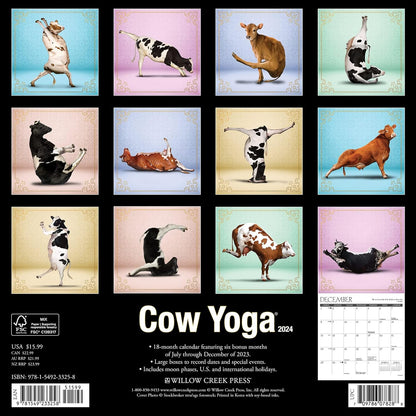 Cow Yoga 2024 12 X 12 Wall Calendar