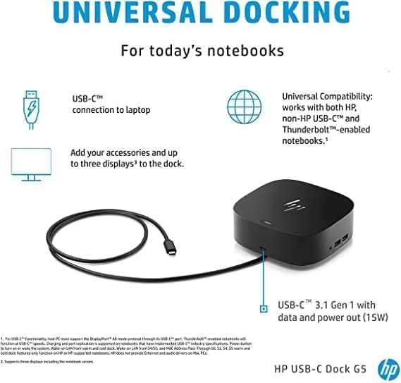 HP USB-C 120W Dock G5 - Expand Ports, Connect Up to Three Displays - Space-Saving Design
