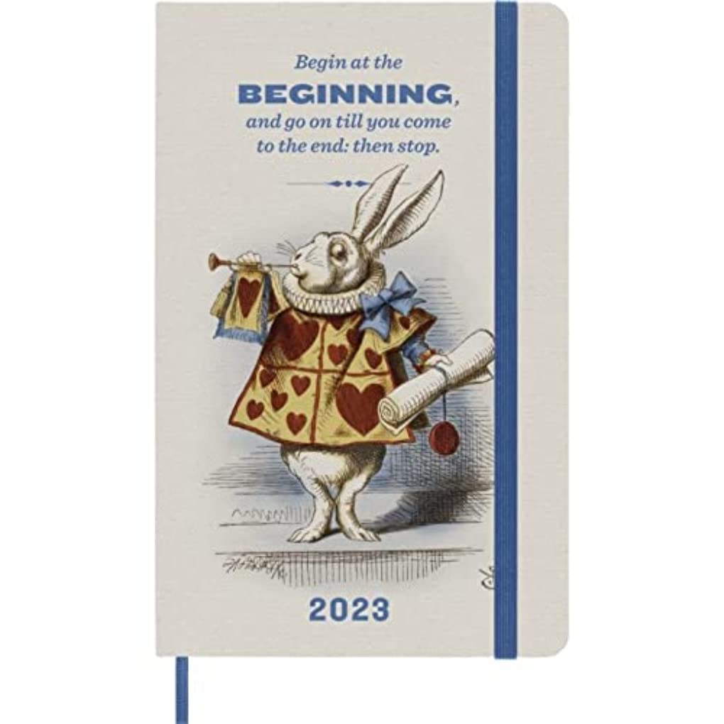 Moleskine Weekly Planner 2023, 12-Month Diary, Limited Edition Alice In Wonderland, Weekly Planner with Hard Cover and Elastic Closure, Large Size 21 x 13.5 Cm White Rabbit