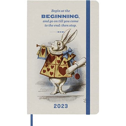 Moleskine Weekly Planner 2023, 12-Month Diary, Limited Edition Alice In Wonderland, Weekly Planner with Hard Cover and Elastic Closure, Large Size 21 x 13.5 Cm White Rabbit