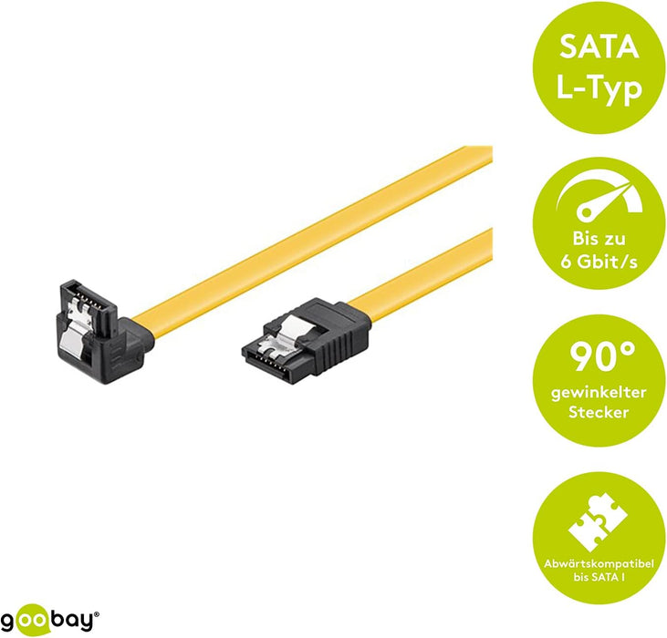 Goobay 95020 S-ATA data cable for HDD, SDD, 6 Gbits SATA L-type male to SATA L-type male 90 ° angled, 50cm 50 cm Angled Connectors