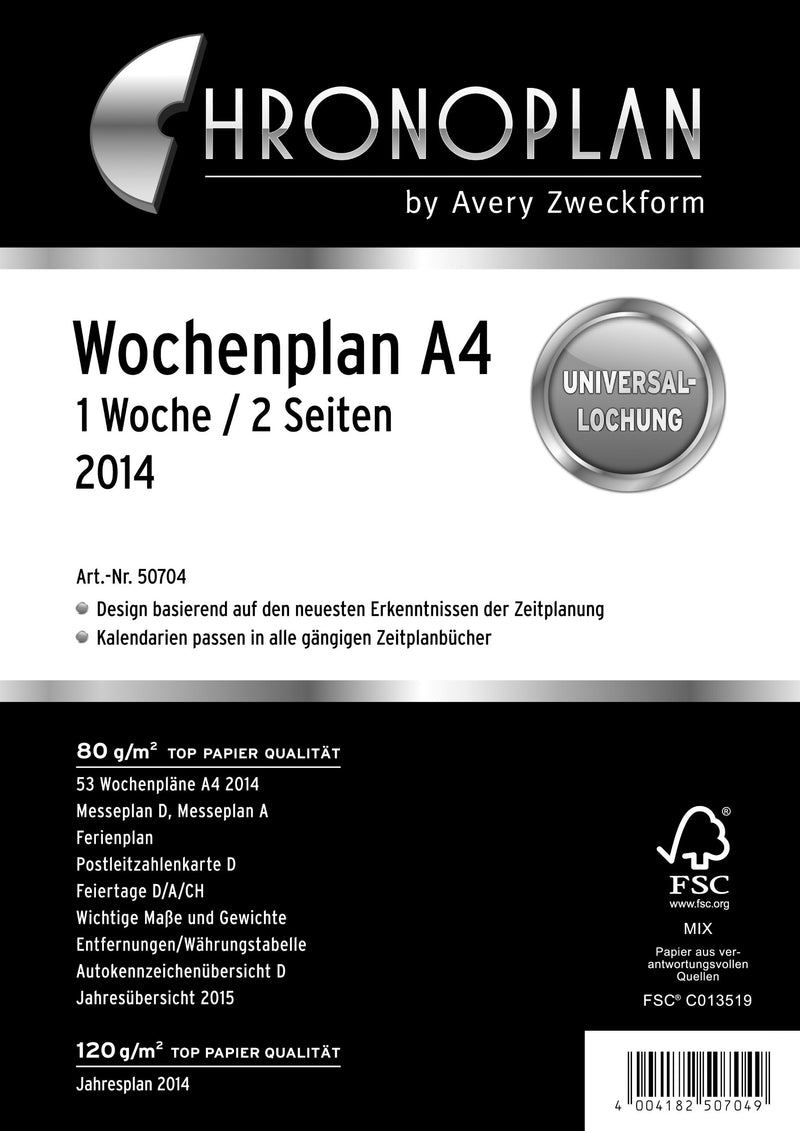 Chronoplan 50704 Calendar Insert 2024 (Weekly Plan A4 (210 x 297 mm) Replacement Calendar for Appointment Planner, Ideal for Detailed Weekly Planning, 1 Week on 2 Pages in Columns, with Universal 2024 a4 Weekly plan in columns