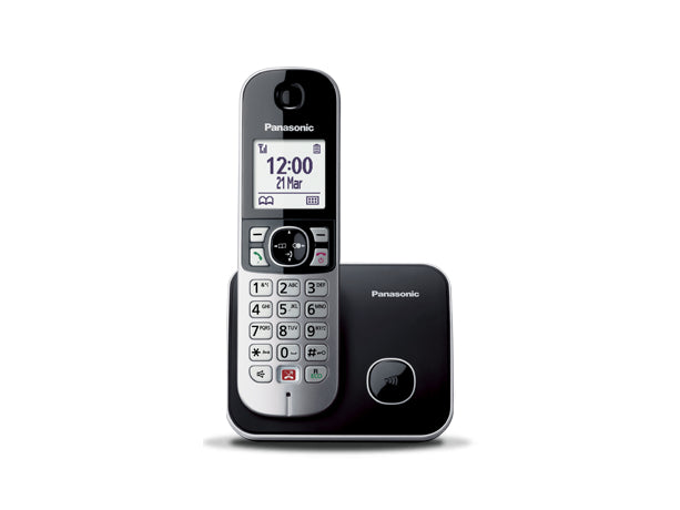 Panasonic KX-TG6851JTB Telefono Cordless Digitale, UnitÃ  Base e Ricevitore Singolo, ID Chiamante, Blocco Chiamate Indesiderate, Suoneria Categoria, Display LCD, Tastiera Illuminata, Nero