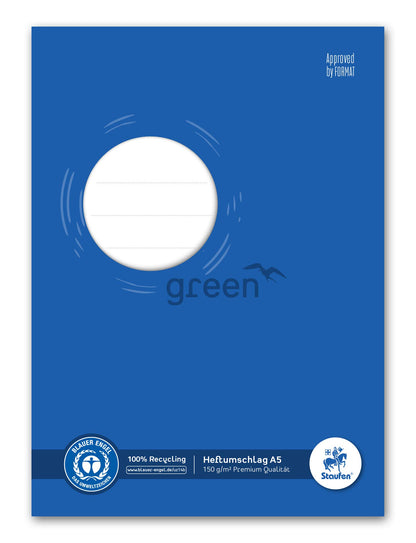 Staufen Staufen Green 794004501 Notebook Cover with Labelling Field DIN A5 150 g/m² Recycled Paper Perfect Protection for Exercise Books Colour Blue Pack of 10