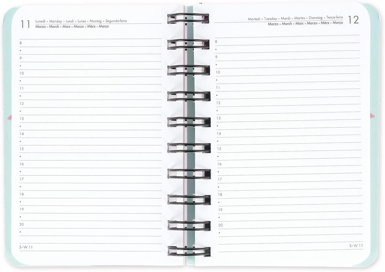Legami - Small Spiral Daily Diary, 12 Months, from January 2024 to December 2024, Folding Planner 2024/2025, Elastic Closure, Final Pocket, Address Book, 8.5x13 cm, Flowers Theme