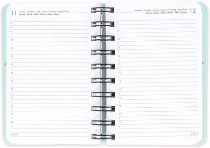 Legami - Small Spiral Daily Diary, 12 Months, from January 2024 to December 2024, Folding Planner 2024/2025, Elastic Closure, Final Pocket, Address Book, 8.5x13 cm, Flowers Theme