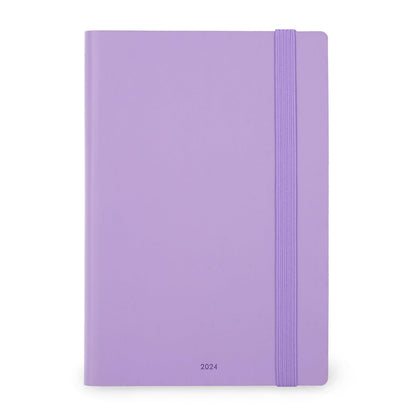 Legami - Medium Daily Diary, 12 Months, from January 2024 to December 2024, Elastic Closure, Monthly Planner January 2025, Final Pocket, Removable Address Book, 12 x 18 cm, Lavender Colour