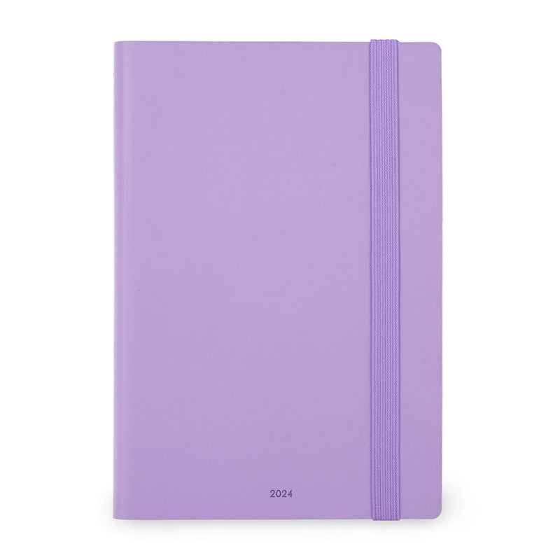 Legami - Medium Daily Diary, 12 Months, from January 2024 to December 2024, Elastic Closure, Monthly Planner January 2025, Final Pocket, Removable Address Book, 12 x 18 cm, Lavender Colour