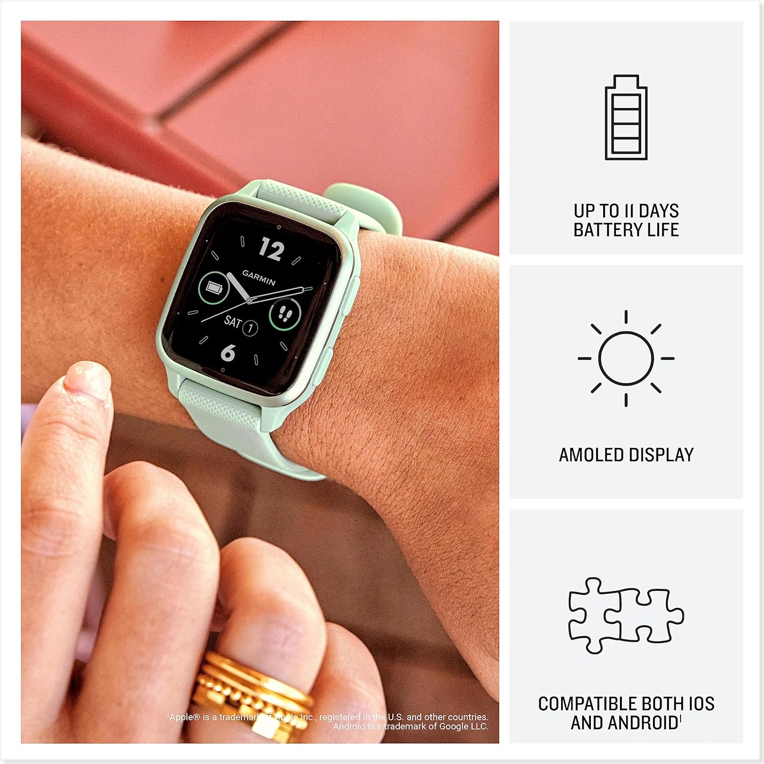 Garmin Venu Sq 2 GPS Smartwatch with All-day Health Monitoring, Cool Mint and Metallic Mint Venu Sq 2 Mint