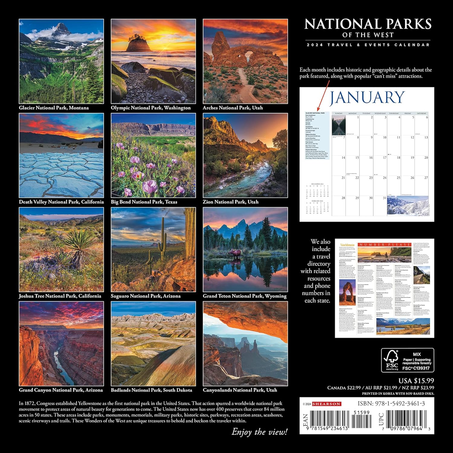 National Parks of the West 2024 12 X 12 Wall Calendar