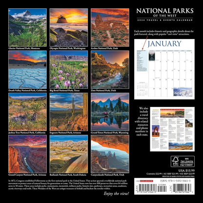 National Parks of the West 2024 12 X 12 Wall Calendar