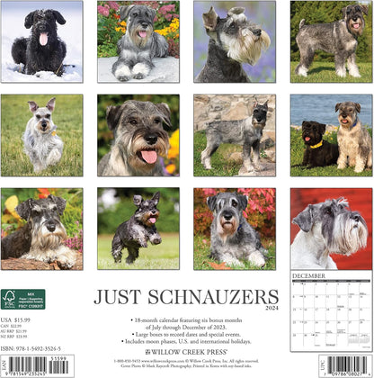 Just Schnauzers 2024 12 X 12 Wall Calendar