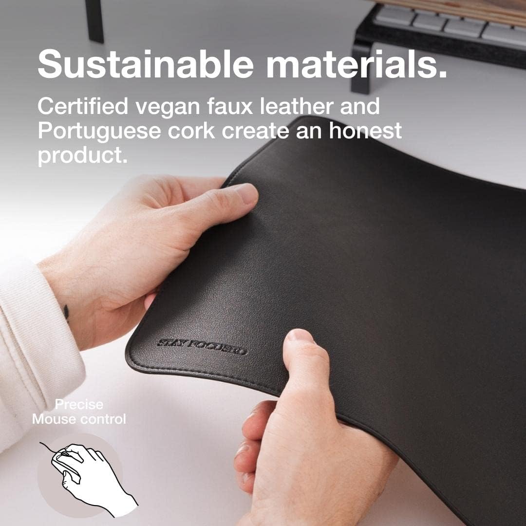 Woodcessories - Vegan Leather Desk Pad, Black Desk Pad, Faux Leather, Realistic & Vegan (Black, L) Vegan Leather/Black