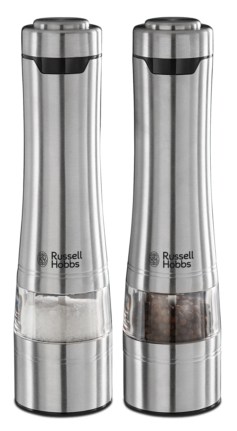 Russell Hobbs Electric Salt and Pepper Mill Set, Adjustable Mill - Brushed Steel