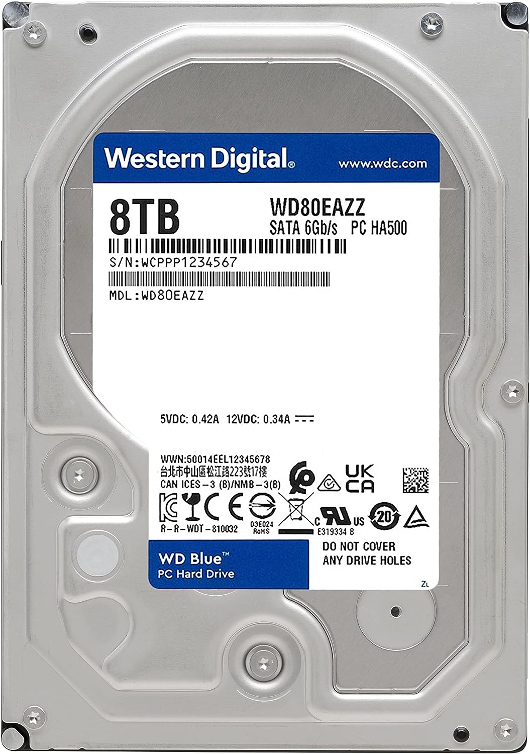 WD Blue 8TB 3.5" Internal Hard Drive - 5400 RPM Class, SATA 6 Gb/s, 128MB Cache, 2 Year Warranty