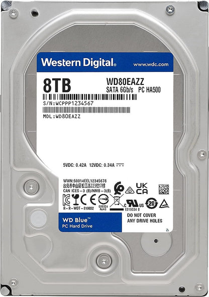 WD Blue 8TB 3.5" Internal Hard Drive - 5400 RPM Class, SATA 6 Gb/s, 128MB Cache, 2 Year Warranty