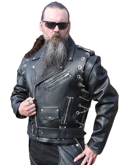 Markhorwear Men's Motorcycle Leather Jacket Cafe Racer Vented Back Armored Back Moto Vintage Scooter Jacket XX-Large Black