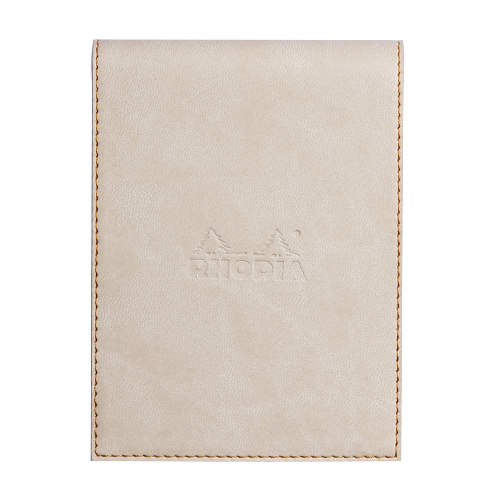 RHODIA 128205C - Clipboard Case + Stapled Notepad No. 12 Beige - 8.5x12 cm - Lined - 80 Detachable Sheets - White Clairefontaine Paper 80 g/m - Pencil Holder - Faux Leather - Rhodiarama Collection Beige A7+ Lined