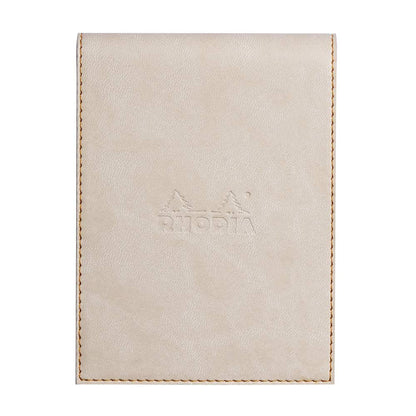 RHODIA 128205C - Clipboard Case + Stapled Notepad No. 12 Beige - 8.5x12 cm - Lined - 80 Detachable Sheets - White Clairefontaine Paper 80 g/m - Pencil Holder - Faux Leather - Rhodiarama Collection Beige A7+ Lined