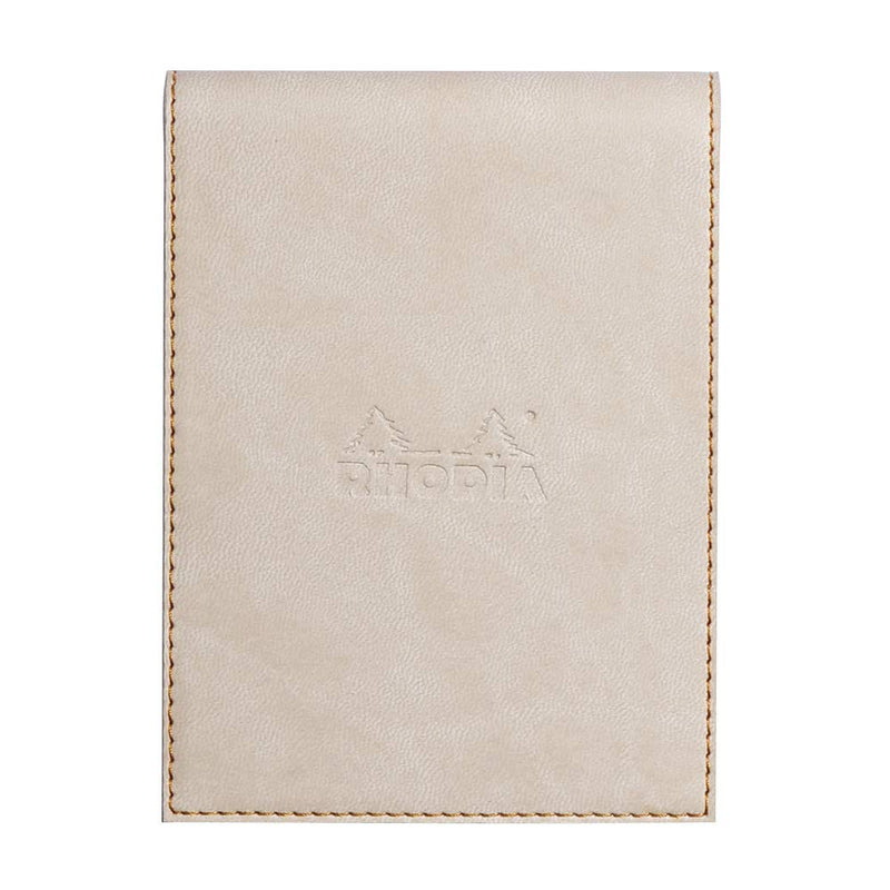 RHODIA 128205C - Clipboard Case + Stapled Notepad No. 12 Beige - 8.5x12 cm - Lined - 80 Detachable Sheets - White Clairefontaine Paper 80 g/m - Pencil Holder - Faux Leather - Rhodiarama Collection Beige A7+ Lined