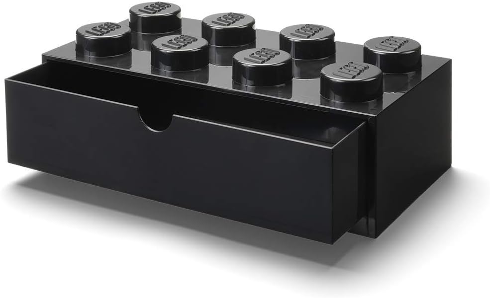 Room Copenhagen, Lego Desk Drawer - Stackable Tabletop Storage - 12.4” x 6.2” x 4.5” - Brick 8, Black (40211733-Parent) Black Brick 8
