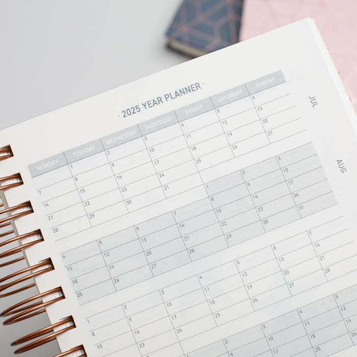 Matilda Myres 2024 Diary - A5 Day a Page - Rose Gold Wiro Bound - January to December Planner - Rose Gold Design - Hardback Covers (Grey 2024)