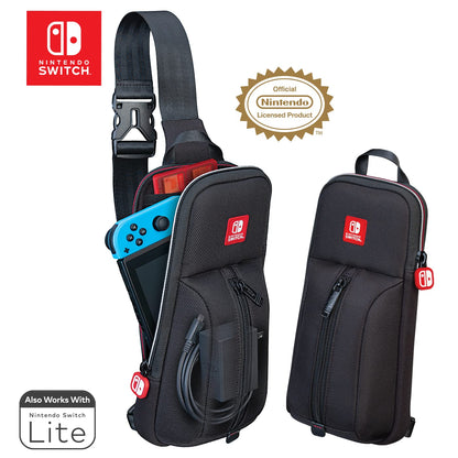 Game Traveler Sling Bag Nintendo Switch Case - Switch OLED Case for Switch OLED, Switch & Switch Lite, Dual Pockets, Comfort Shoulder Strap & Bonus Game Case, Licensed Nintendo Switch Game case
