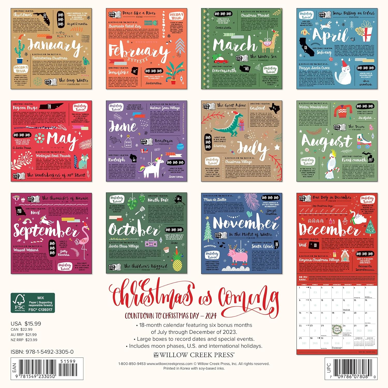 Christmas Is Coming 2024 12 X 12 Wall Calendar