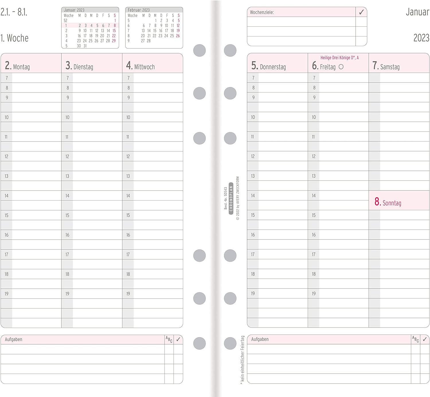 Avery Dennison Zweckform Chronoplan 50543 Week Planner 2013 / 2 Pages for 1 Week / in Columns / Medium-Sized / White (In German) 2023 Midi Weekly plan in columns